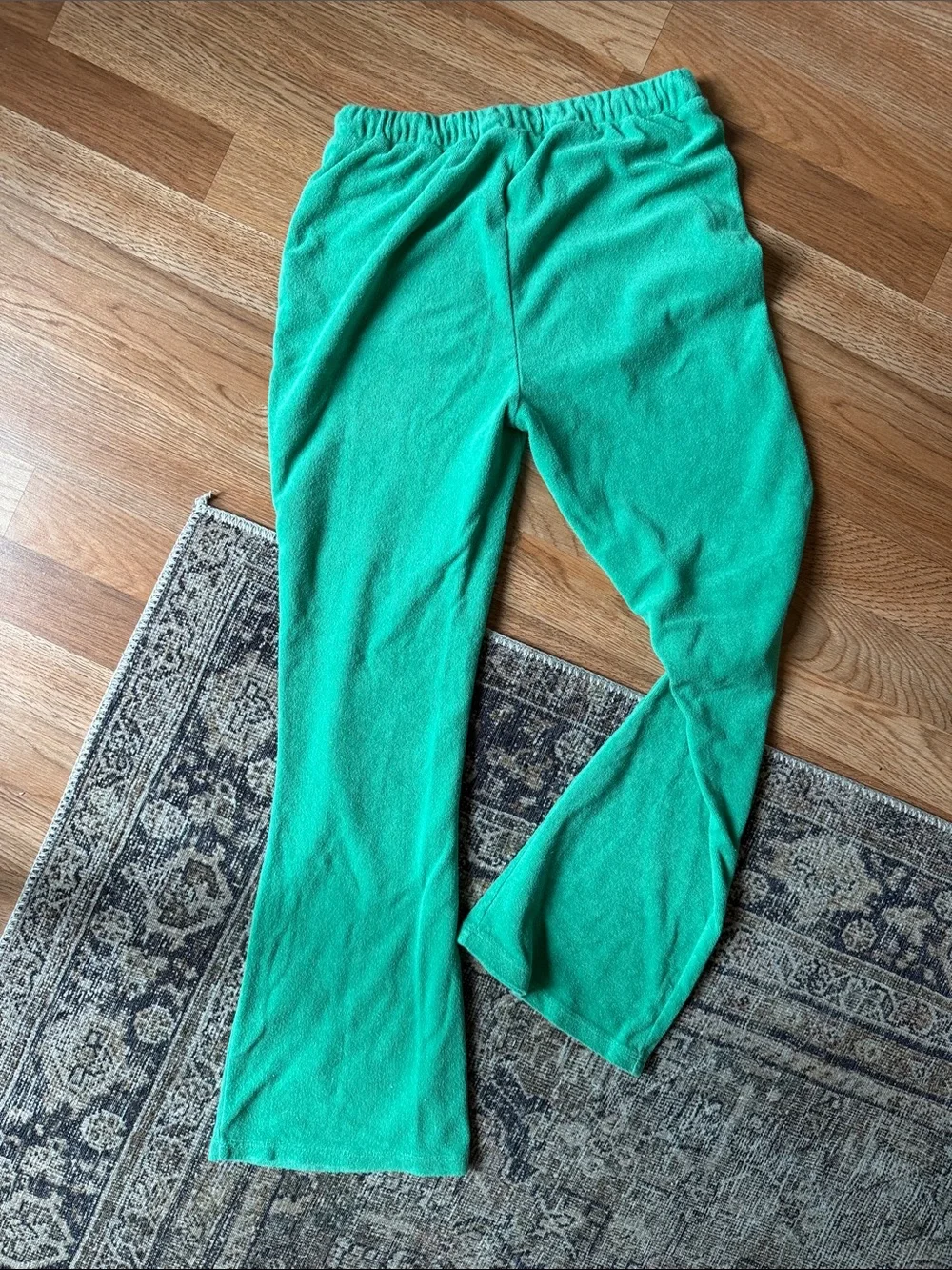 Girls Green Embroidered Pocket Teri cloth   Pants